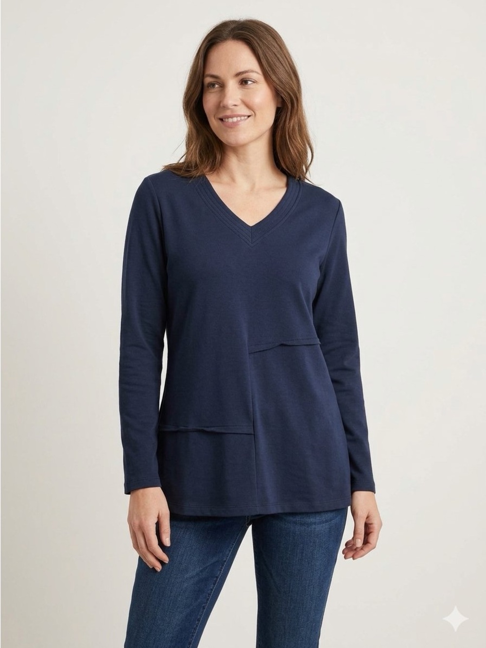 Lulu-B Navy Blue Long Sleeve V-Neck sweatshirt- Size Medium